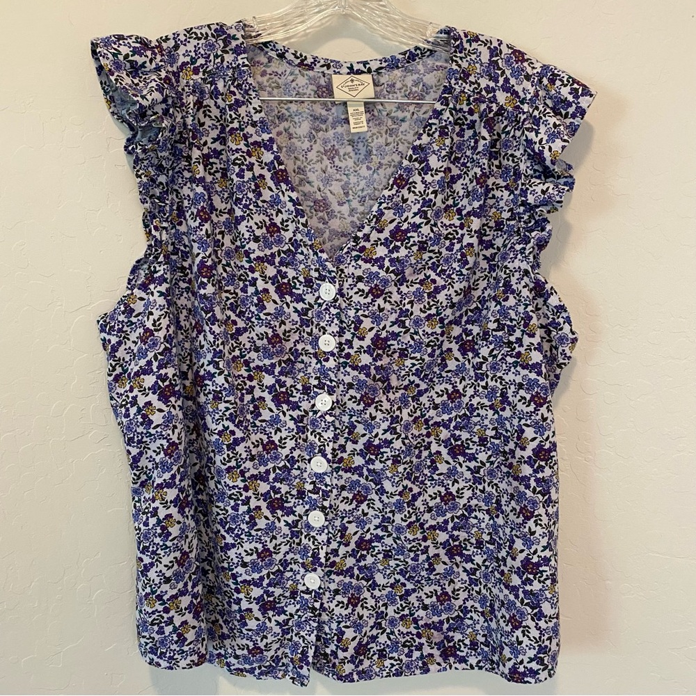 St. John's Bay Blue and Purple Floral Button Blouse